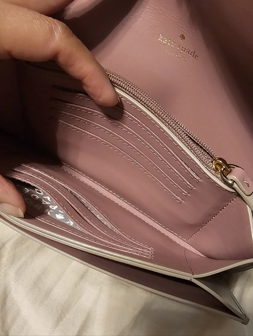 Kate Spade Long Trifold Wallet Taupe Pink Leather EUC